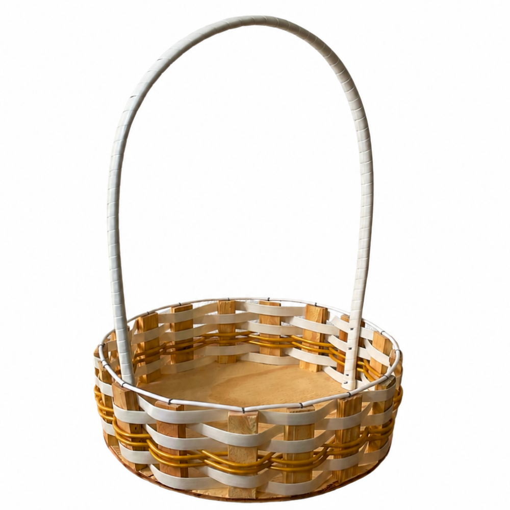 CESTA RD GR RATTAN BRANCO/OURO